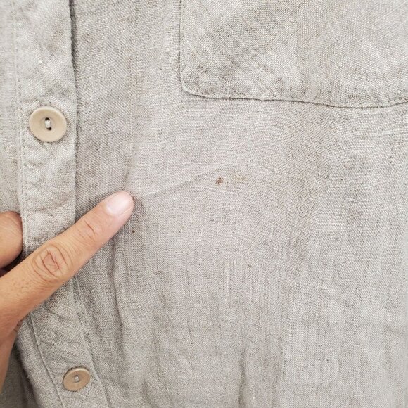 FLAX Brown Button Down Blouse Tunic Women Size Small 100% Linen Collared Long - Picture 4 of 12